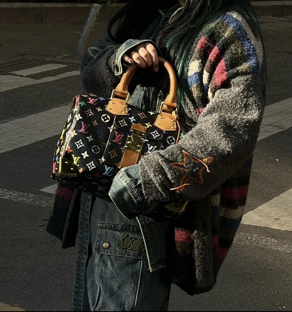 95新 LouisVuitton/路易威登 6604 黑三彩speedy30手提包06