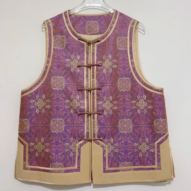 非遗古蜀锦名家张和才老师葡萄藤蔓100桑蚕丝蜀锦马甲真丝新中式