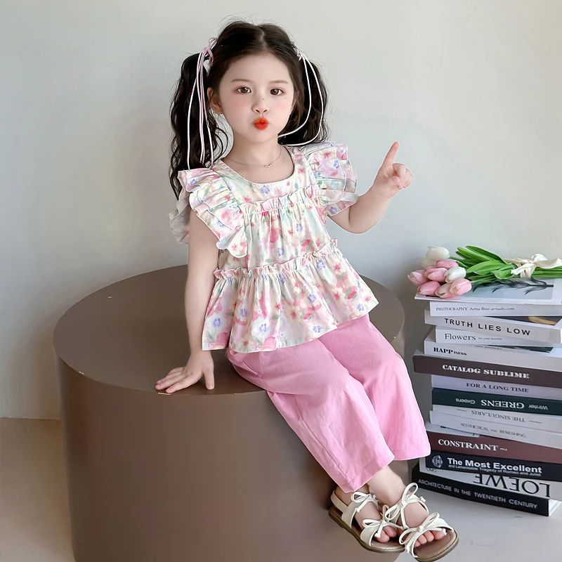 女童套装2025新款儿童夏款无袖背心阔腿裤两件套女宝休闲可爱小童