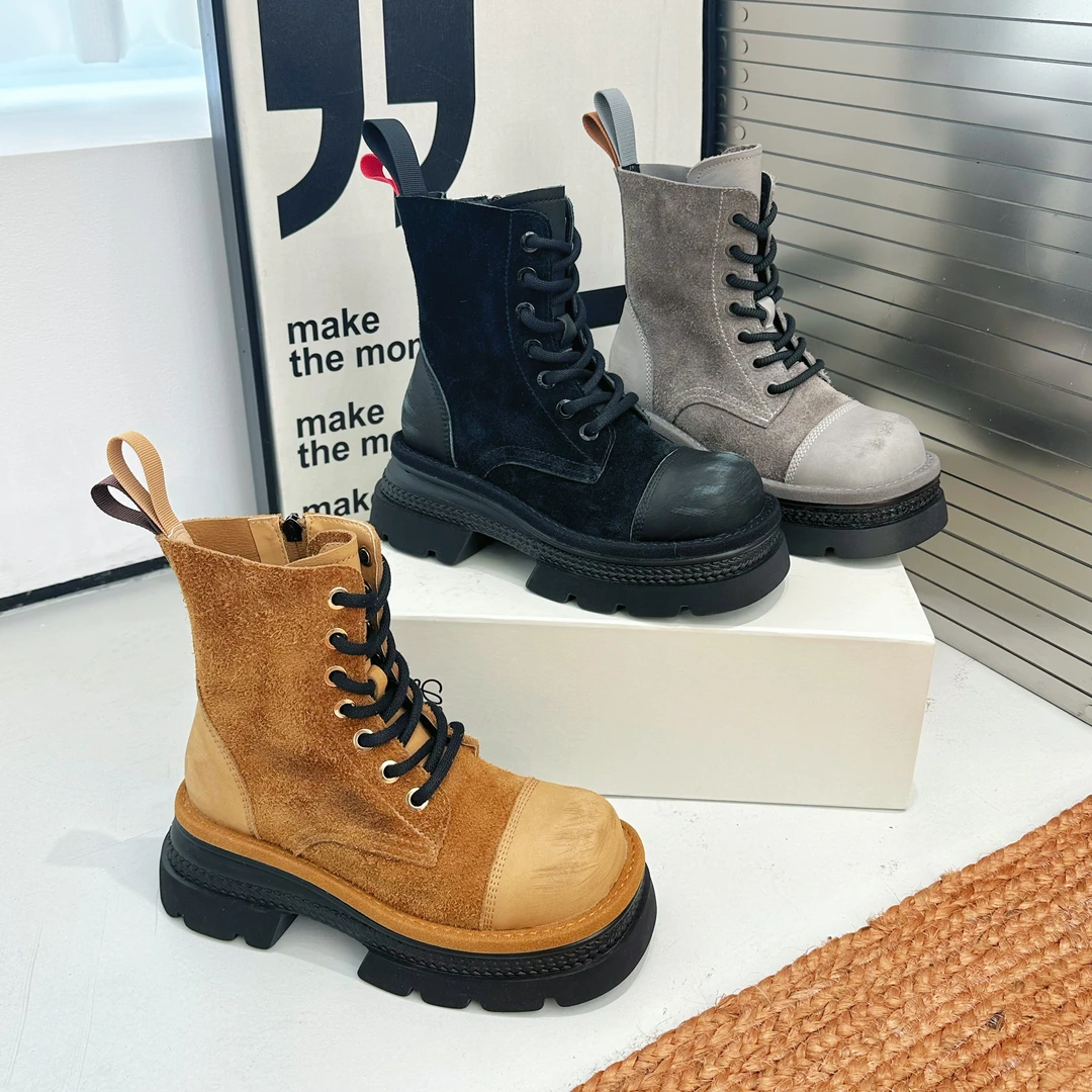 新款2025休闲百搭设计师款潮流厚底头层牛皮短靴 oh5132