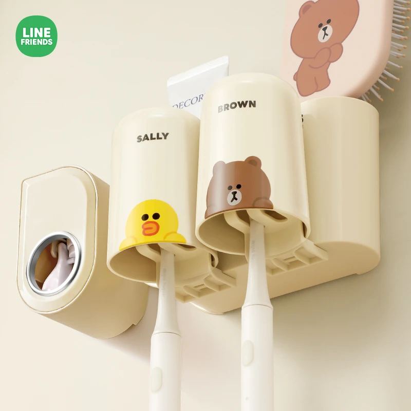 布朗熊牙刷置物架免打孔漱口杯情侣壁挂式刷牙杯电动牙膏牙刷架子