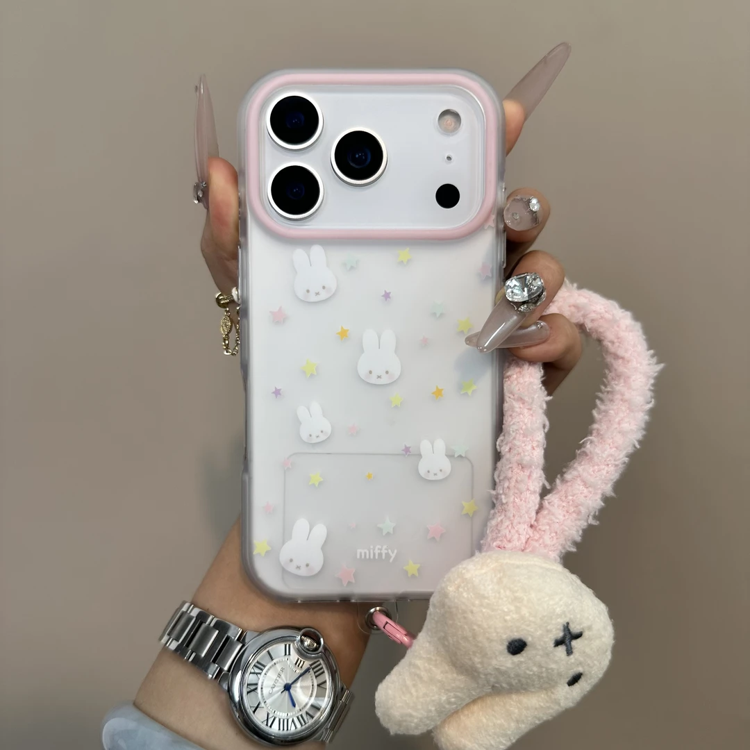 可爱兔子适用iPhone16promax手机壳17pro卡通15挂绳14防摔13少女