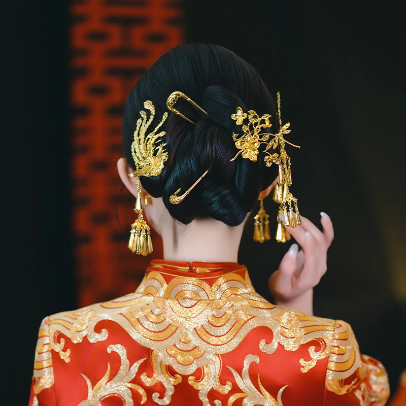 合金婚庆饰品 新款高级新娘发饰旗袍后区盘发凤凰发簪头饰MT0274