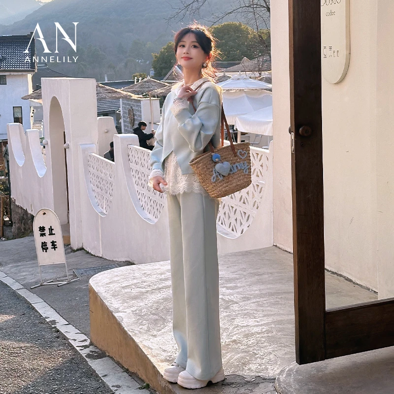 ANNELILY【初则】新款上新设计感休闲百搭长裤套装AT2502031