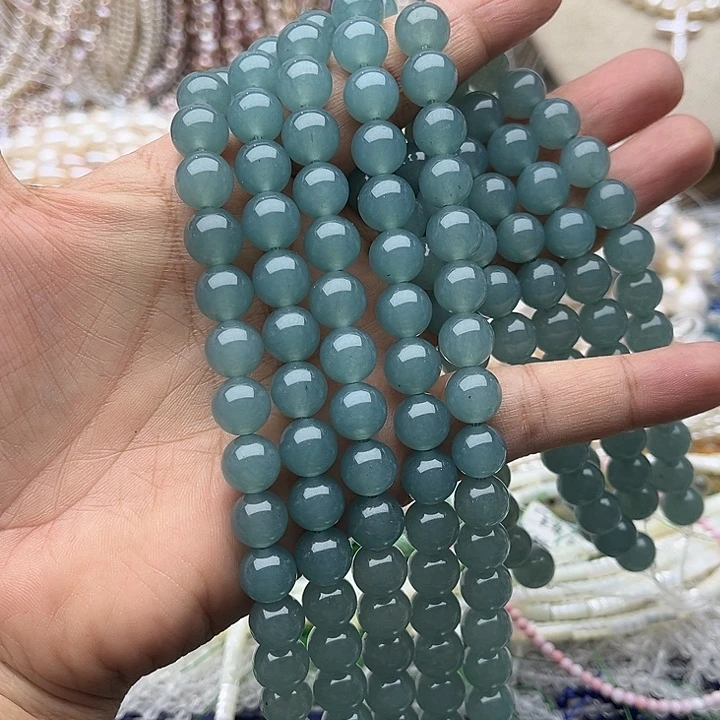 玛瑙/玉髓未镶嵌珠宝半成品一条10mm左右蓝水色和田玉