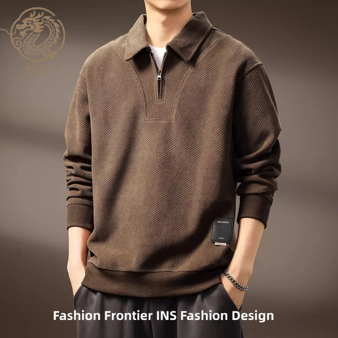 香港潮牌专柜高端雪尼尔翻领卫衣男春秋季条绒长袖Polo衫宽松上衣