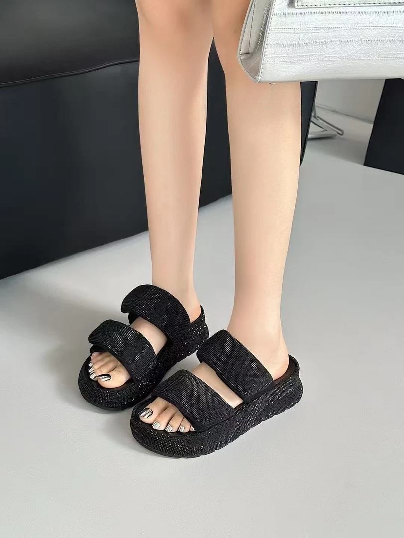 【华小姐】夏季新款时尚潮流圆头平底百搭拖鞋25397