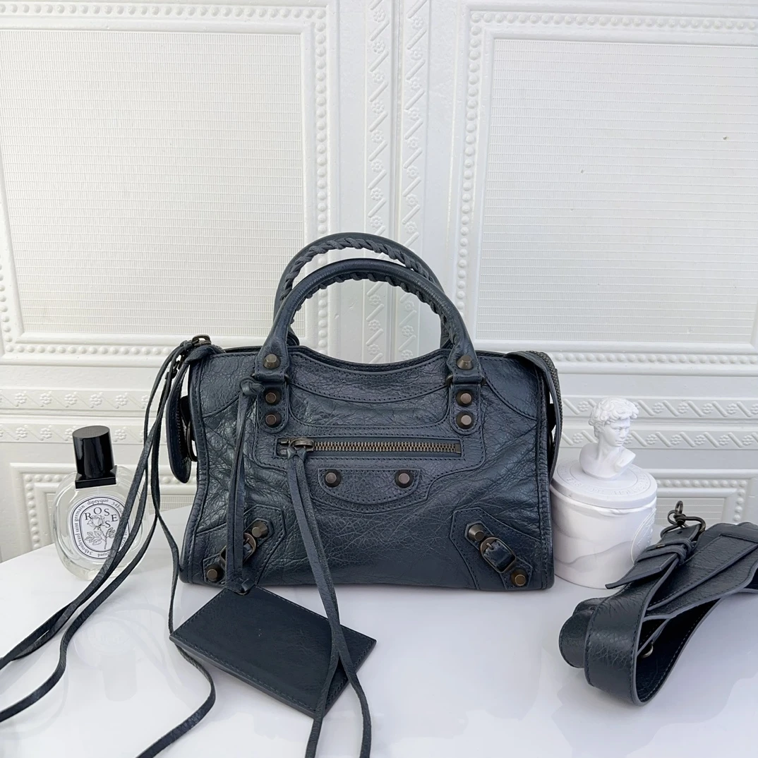 99新 Balenciaga/巴黎世家 机车包mini 灰色 手提斜挎包 二奢包包