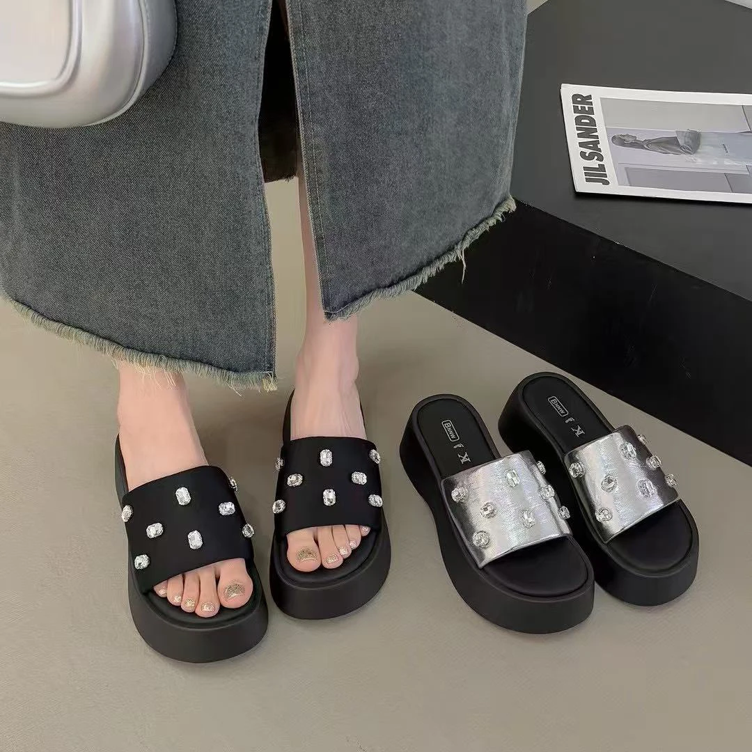 032新款法式增高带钻一字拖鞋