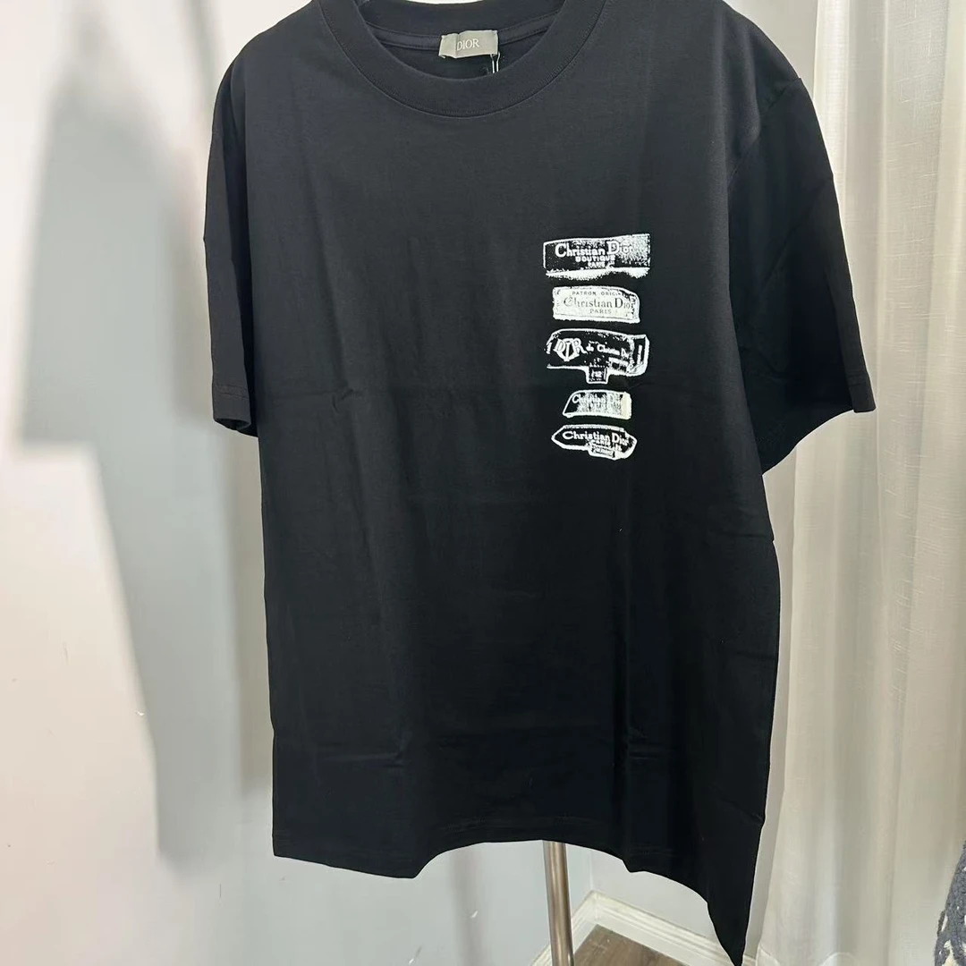 99新 DIOR/迪奥 植绒五标黑T恤 025