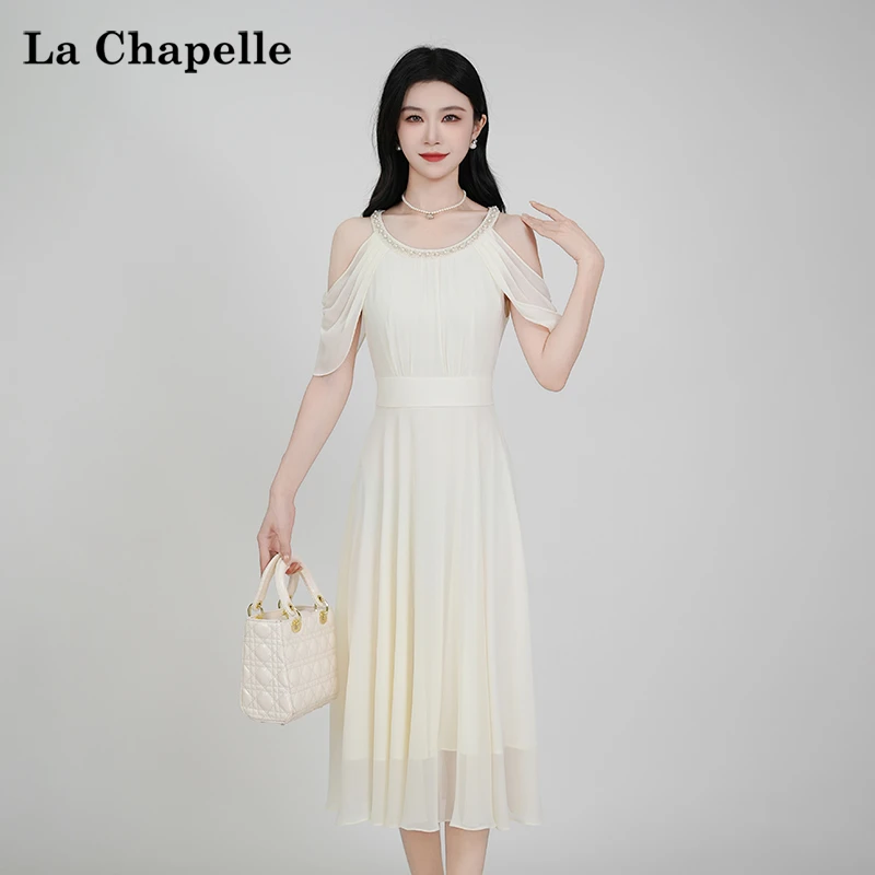 【拉夏贝尔】夏季法式设计感显瘦松紧腰短袖蝙蝠袖裙子女收腰连衣裙