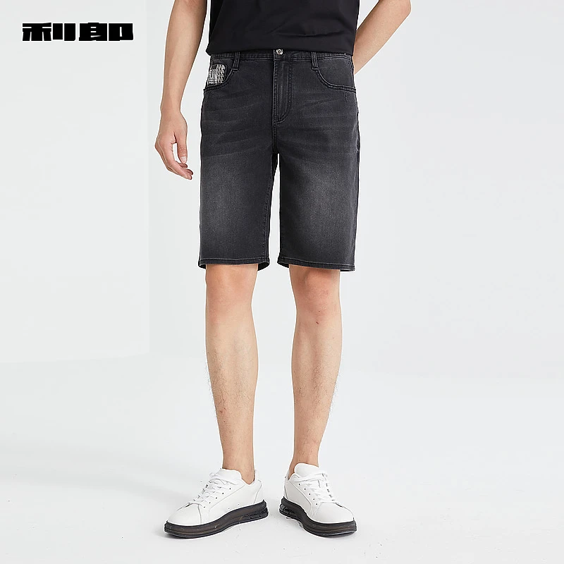 【商场同款】利郎官方 五分牛仔裤男2024夏修身弹短裤01