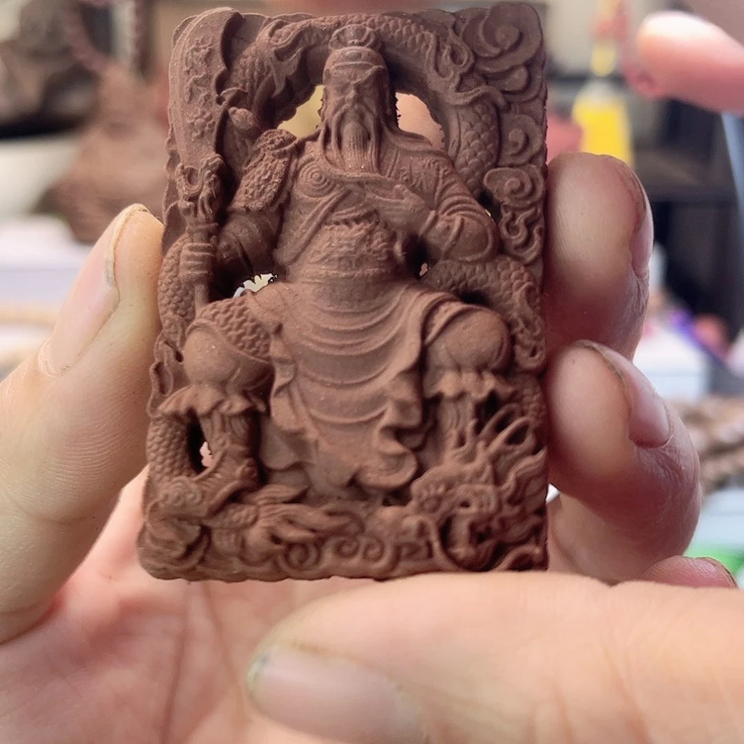 泥塑降真香方关公香牌瑕疵款