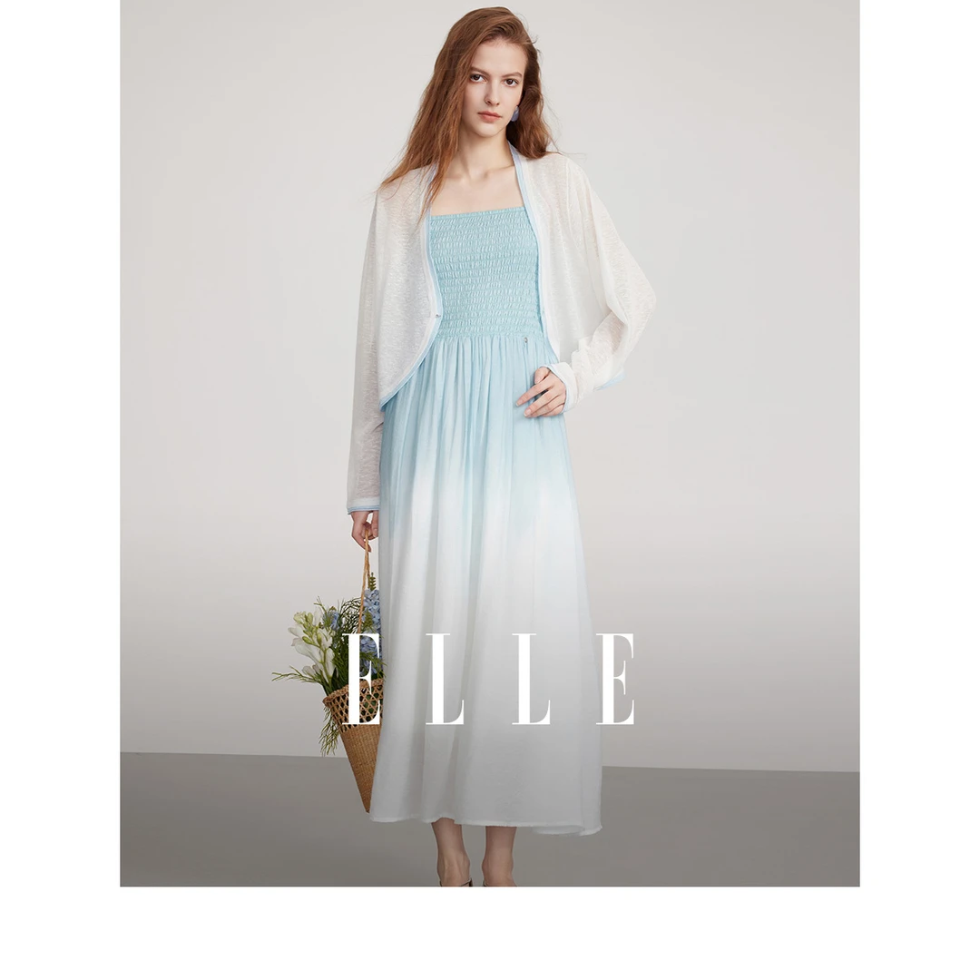 ELLE法式肌理感针织开衫女2025夏日穿搭时髦撞色罩衫上衣EZ52119