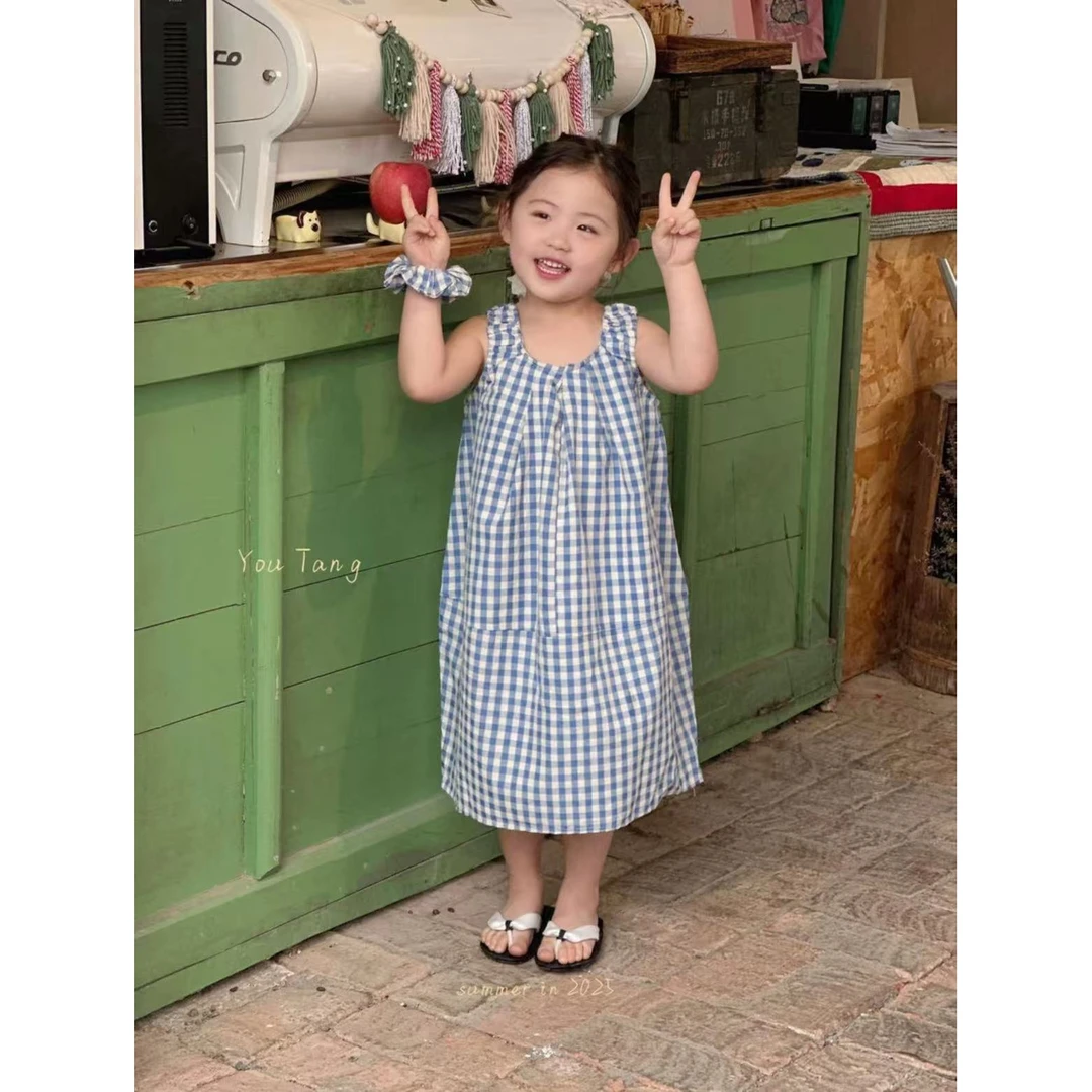 【送发圈】女童夏季新款背心连衣裙女宝宝夏季格子公主裙