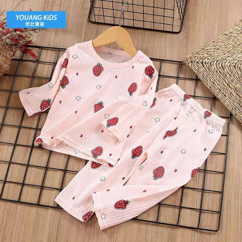 新款儿童纯棉薄款睡衣夏季套装长袖家居服空调服男女童装套装