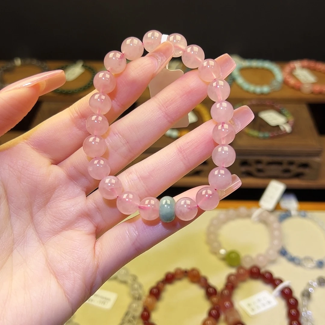 水晶手串银S925镀金镶嵌粉111