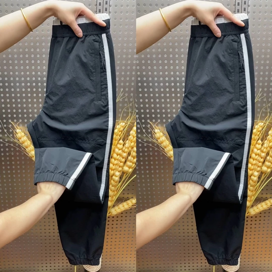侧拼条速干运动束脚裤2025秋季新款百搭男士休闲裤中腰宽松哈伦裤