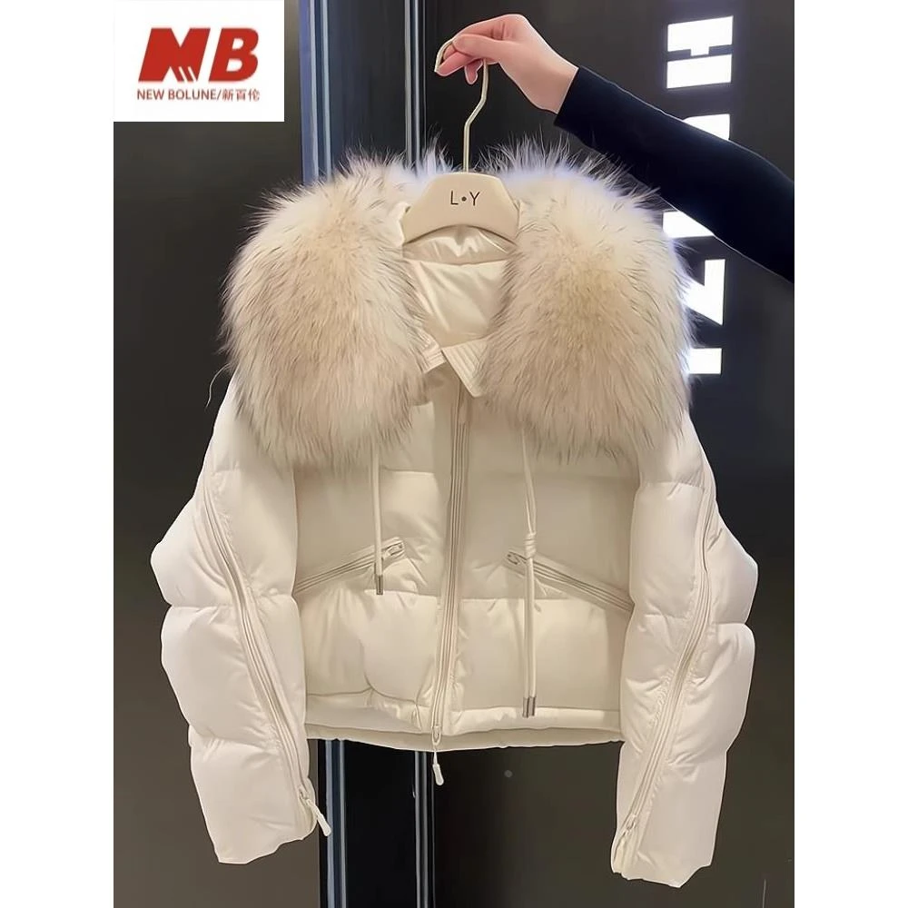 新百伦【奥莱撤柜】时尚百搭毛领棉服女2025冬季新款韩系通勤气质