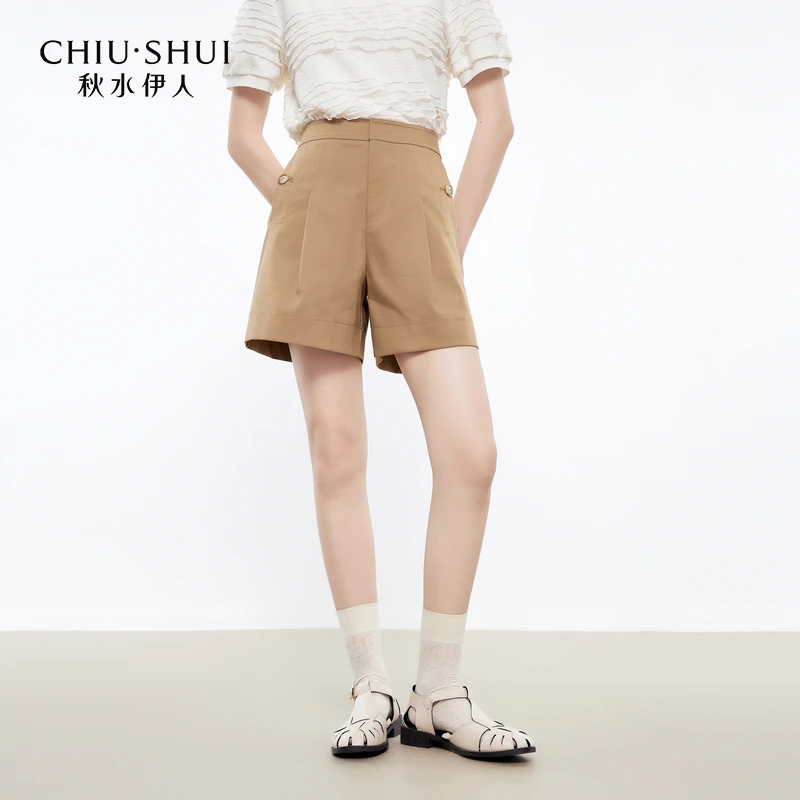 秋水伊人A型挺阔休闲裤2025夏季新款女休闲国风短裤625202E080174