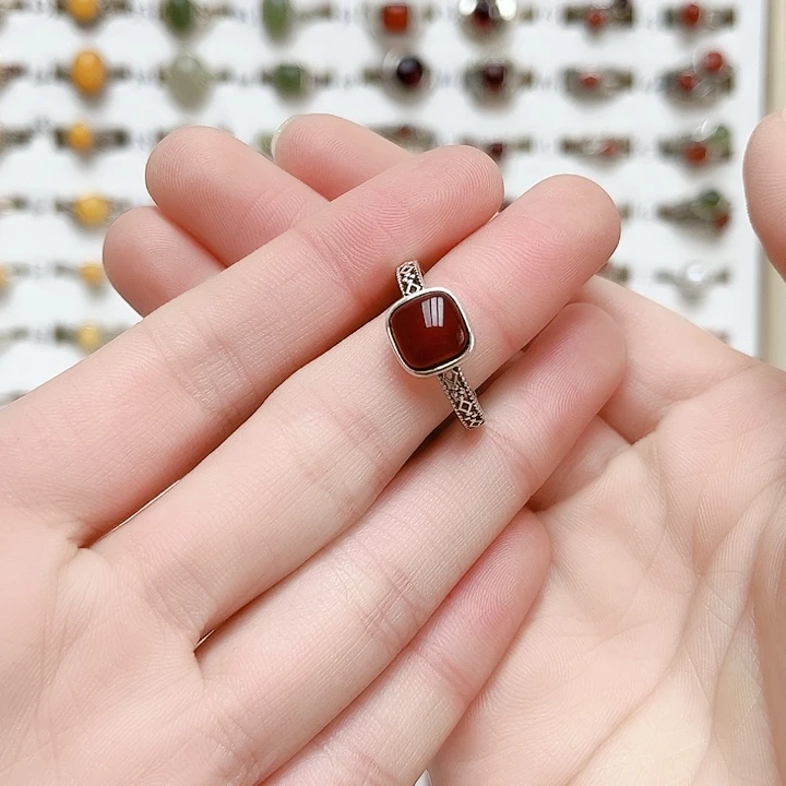 血珀戒指银S925镶嵌天然