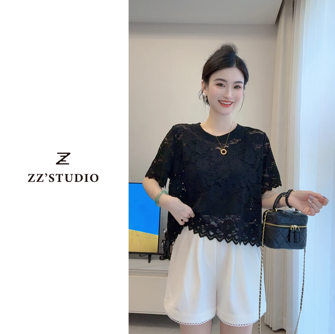 郑郑定制#夏季新款设计师小众气质时尚柔软镂空钩花上衣066