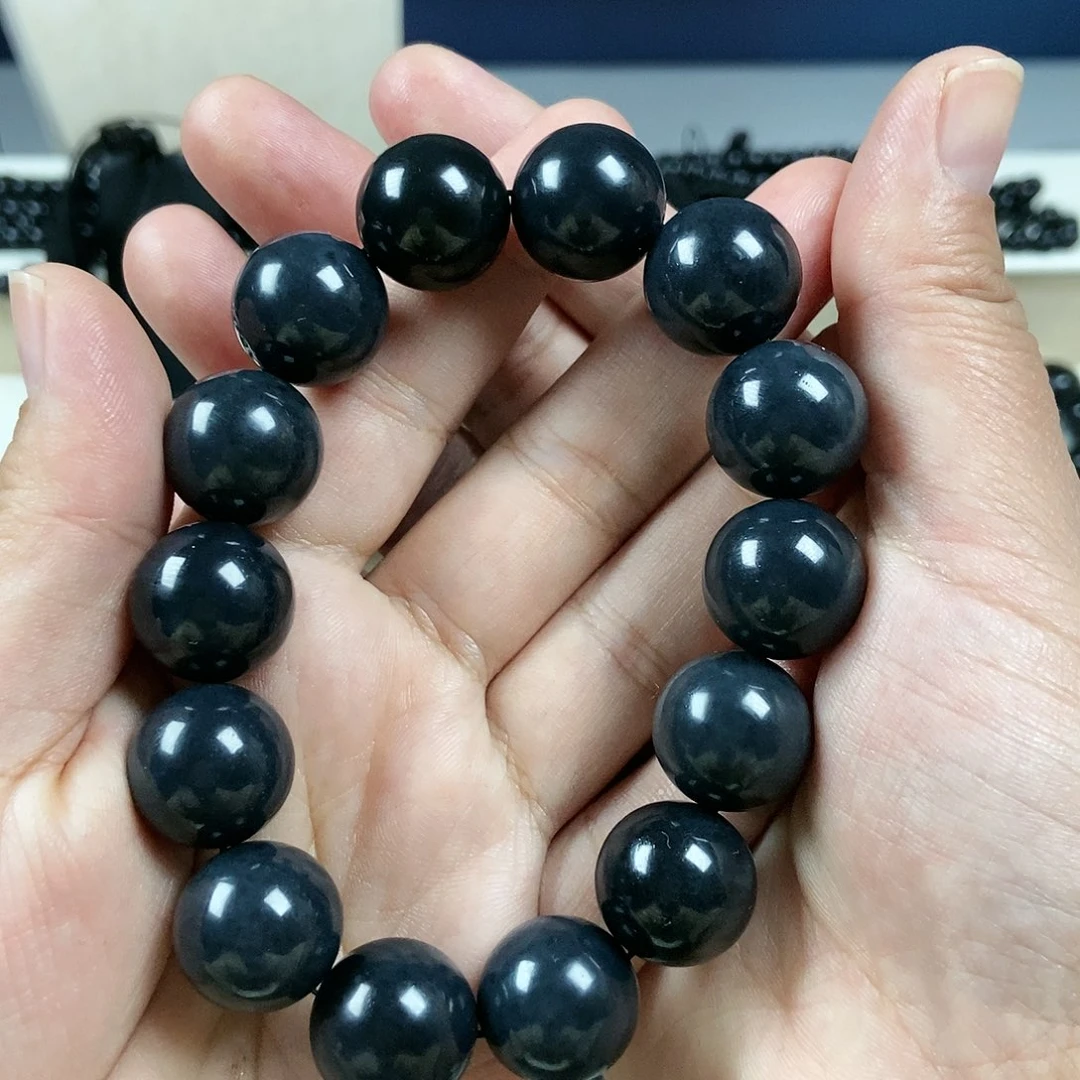 和田玉（墨玉）卡16圆珠福利款手串未镶嵌穆*
