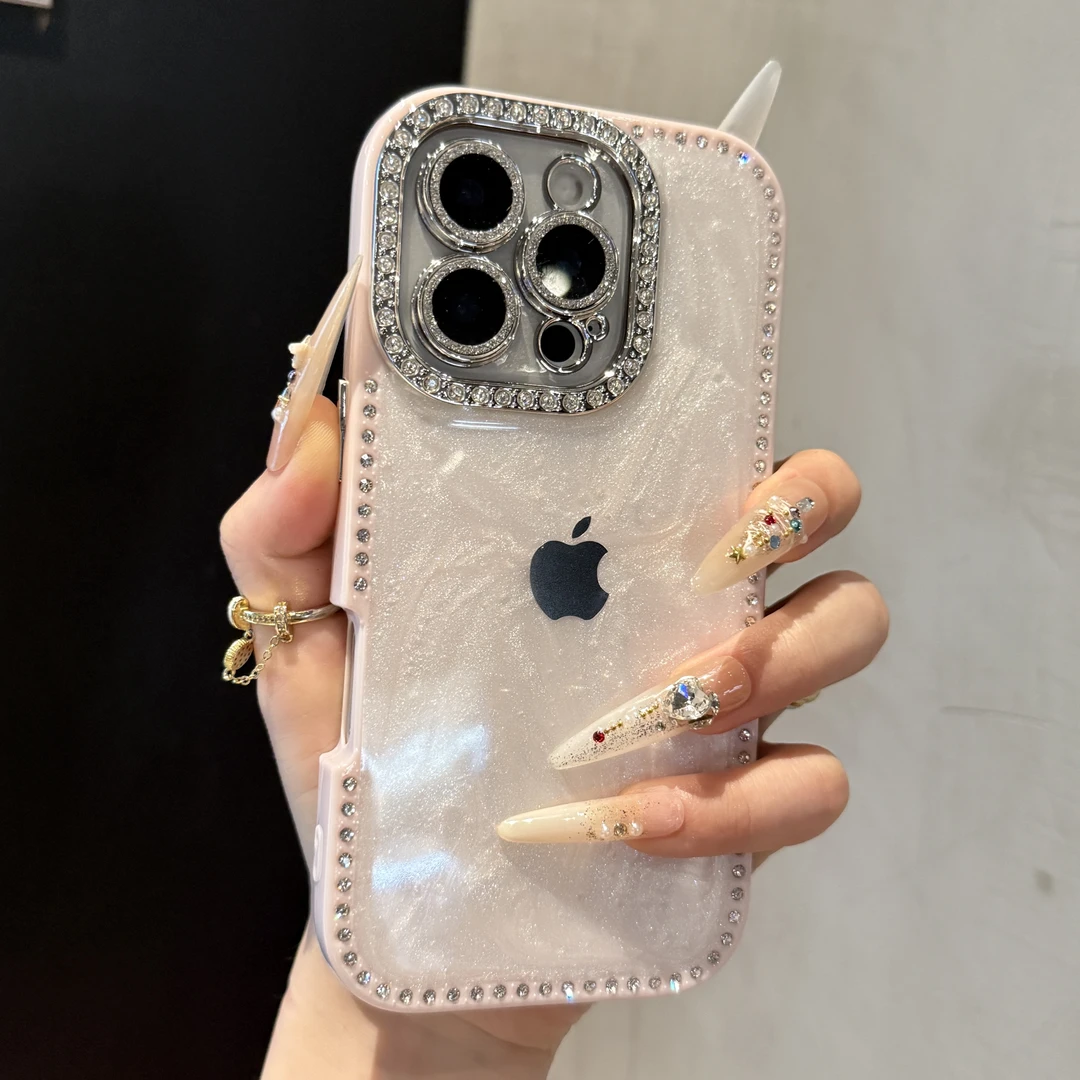 全包边镶钻奶油高颜值适用苹果16promax手机壳15promax时尚14个性