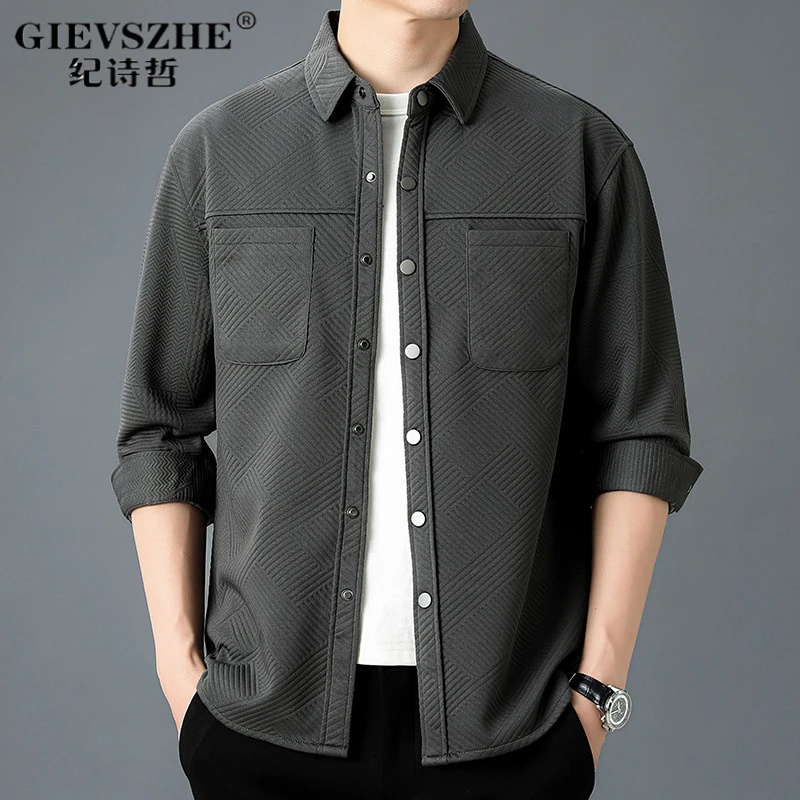 纪诗哲秋冬新款男士长袖衬衫宽松时尚韩版工装开衫外套衬衣夹克