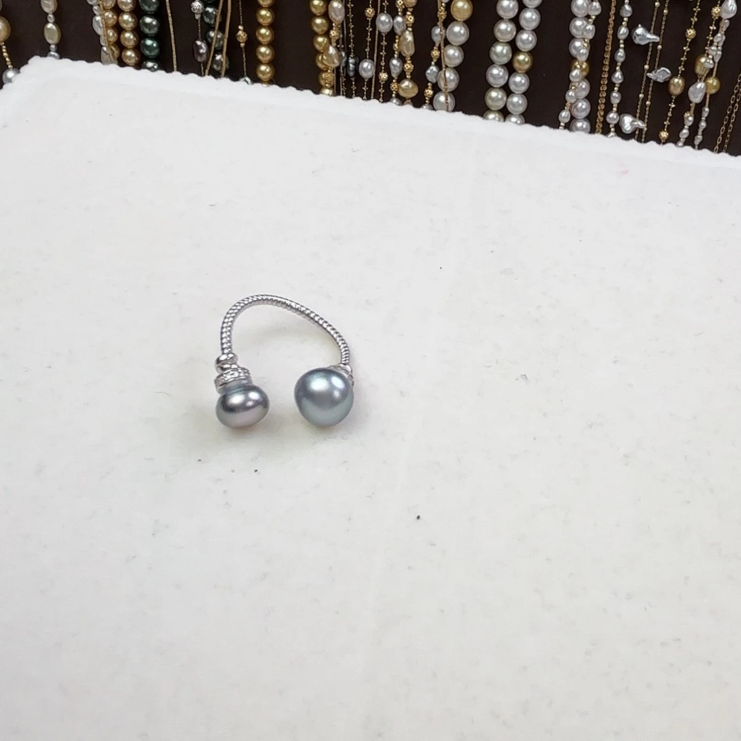 银S925镶嵌戒圈海水珍珠Keshi