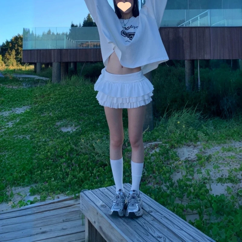 褶皱纹理感低腰多层蛋糕裙短裙裤女夏新款百搭显瘦收腰走光半身裙