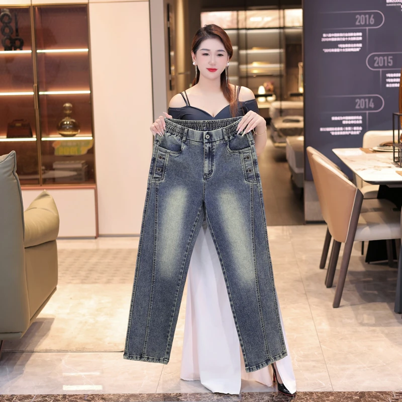 罗蒙美式设计感拼接牛仔裤男士秋冬新款潮牌宽松做旧直筒阔腿长裤