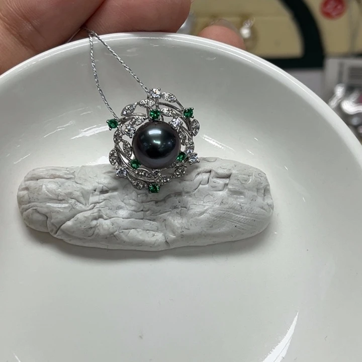 银S925镶嵌海水珍珠颈饰大溪地10-11mm18号