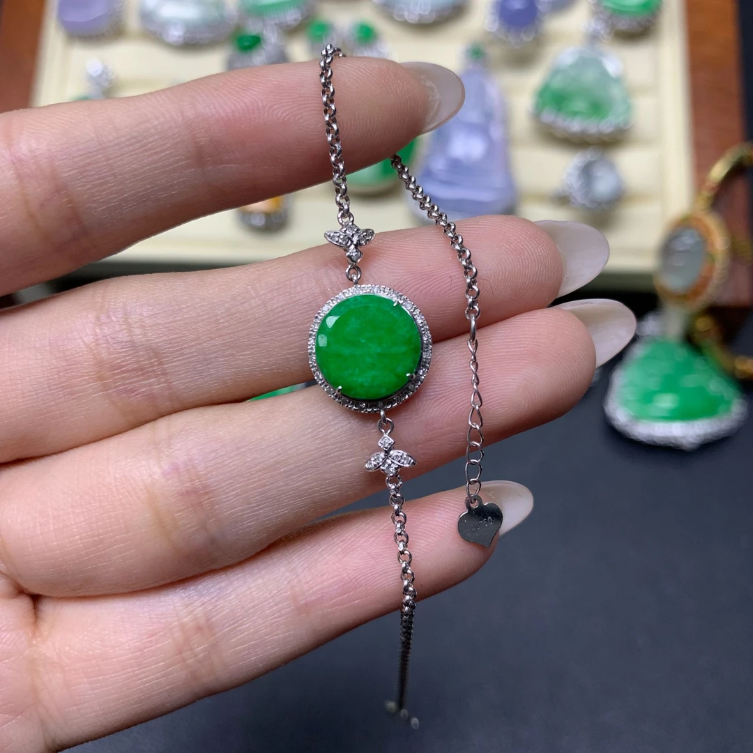 天然缅甸A货18K翡翠手链23.4