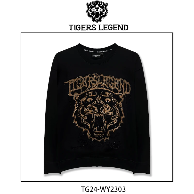 TIGERS LEGEND潮牌秋冬时尚宽松圆领百搭长袖烫钻男士卫衣 WY2303