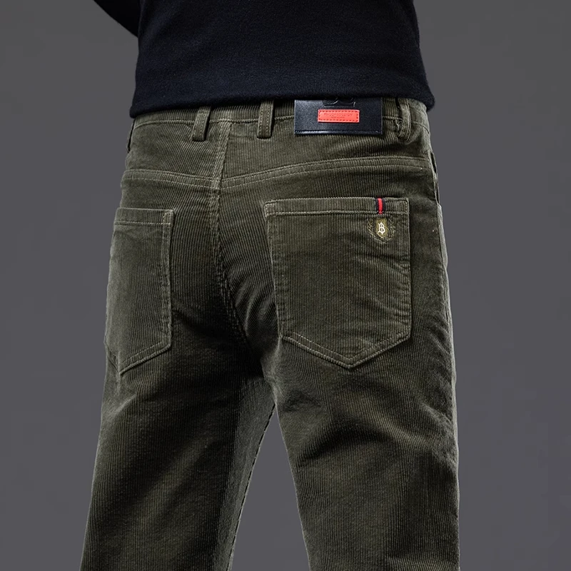 真维斯灯芯绒休闲裤男加绒灯草绒裤爸爸装高端条绒弹力直筒长裤子