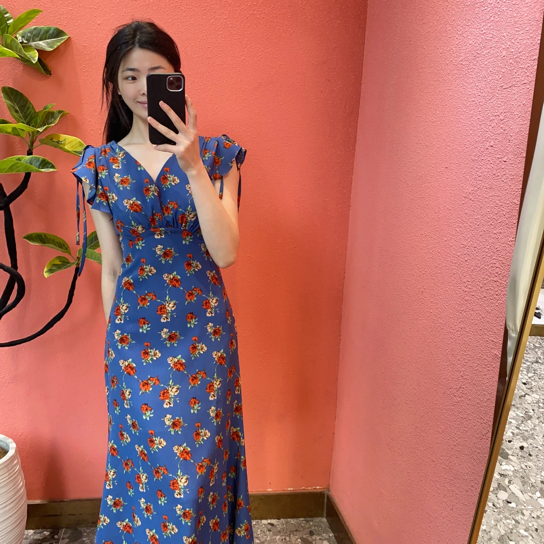 （默茗服装）法式复古V领露背裙