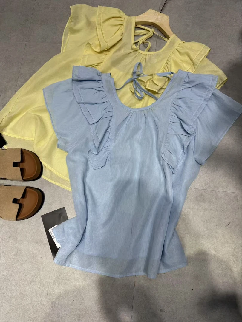 W4050 王仙女 法式别致小飞袖衬衫设计感小众宽松显瘦上衣夏