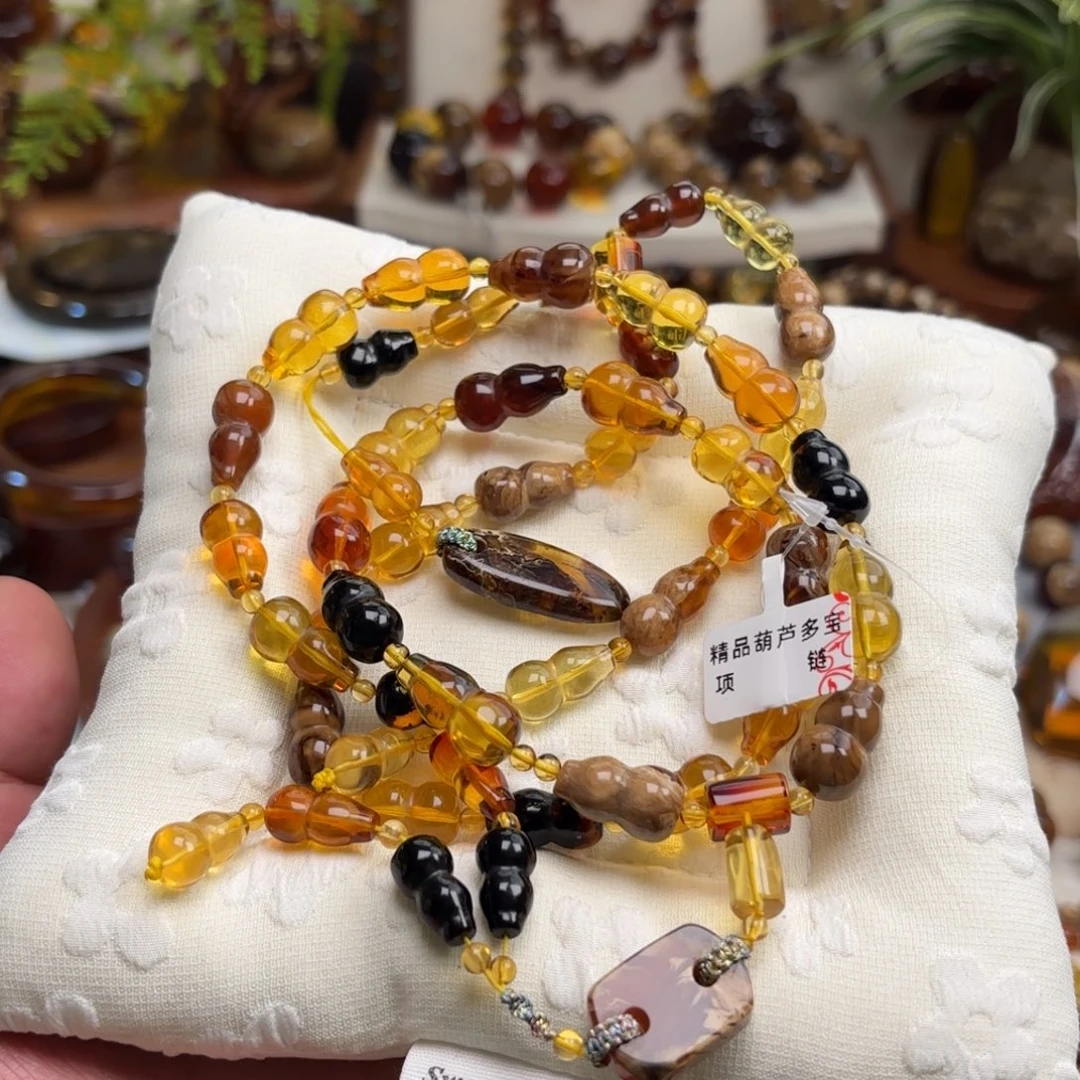 琥珀未镶嵌手链精品葫芦多宝项链