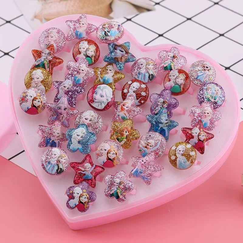 公主水晶戒指冰雪奇缘新款儿童戒指指环卡通小女孩爱莎公主宝石