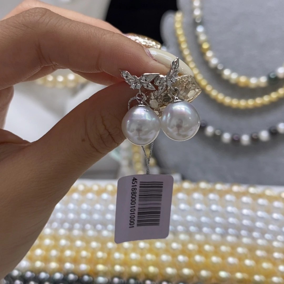 海水珍珠耳饰银S925镶嵌