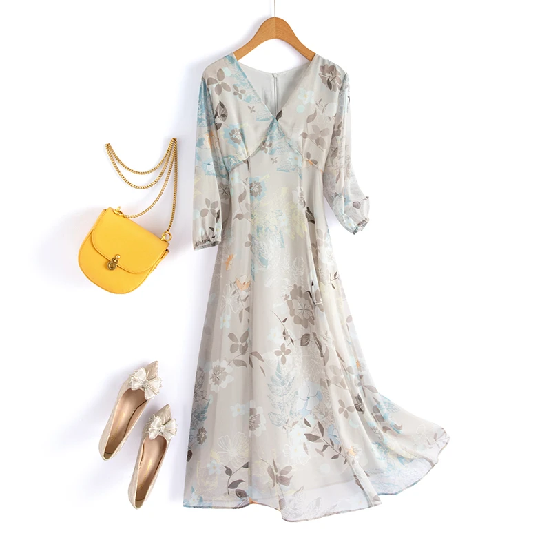 墨枝 时尚印花桑蚕丝连衣裙D9007764