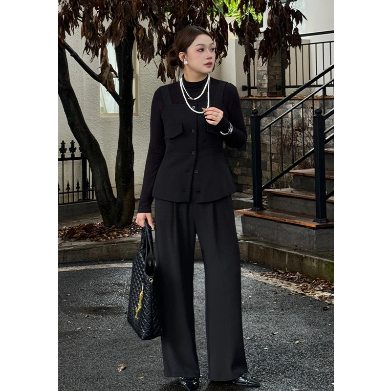 （现现款）花菜微胖定制~【玲珑有致】小众时尚百搭打底+马甲+长裤