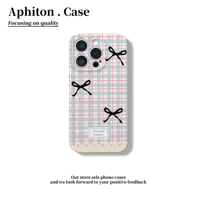 SMBLCE黑色蝴蝶结格子适用苹果16菲林手机壳华为P70vivoppo小米15