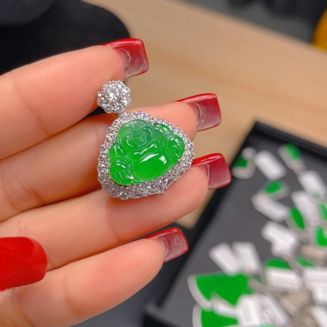 吊坠(不含链)银S925镶嵌翡翠