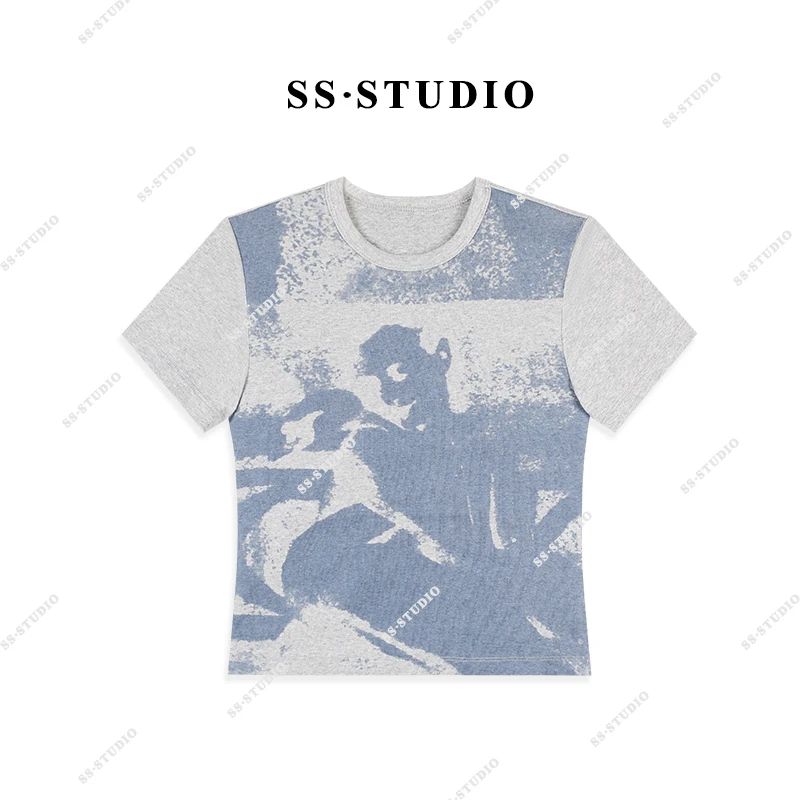 【SUSU】春夏时尚休闲印花圆领T恤扎染短袖上衣SS-5024