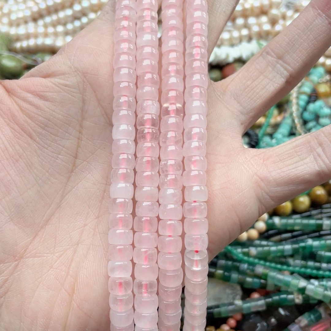 玛瑙/玉髓合金珠宝半成品一条7mm粉晶直切