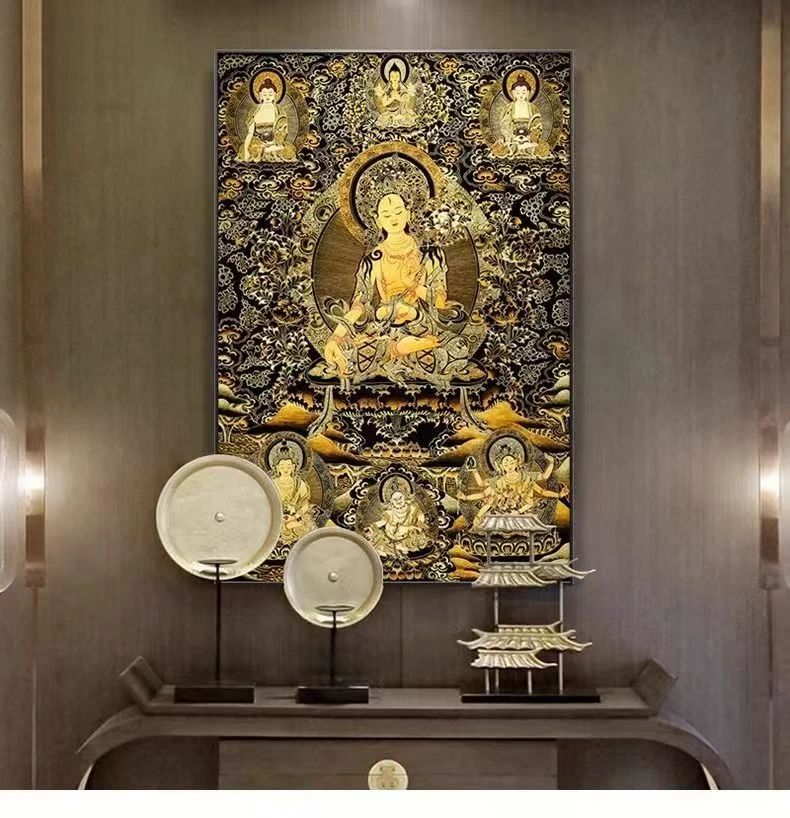 砂岩材质 招财转运玄关装饰画白度母敦煌造像 客厅佛堂茶室中堂画