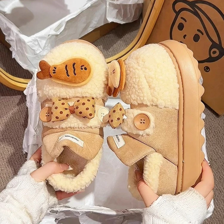 棉鞋子女2025新款爆款超火毛毛鞋女外穿秋冬季厚底面包鞋女乐福鞋