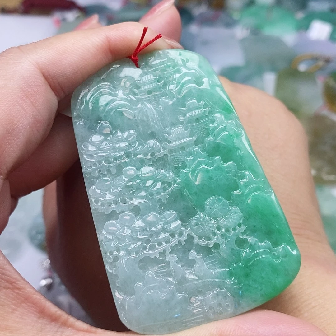 颈饰未镶嵌翡翠天然缅甸A货翡翠山水牌